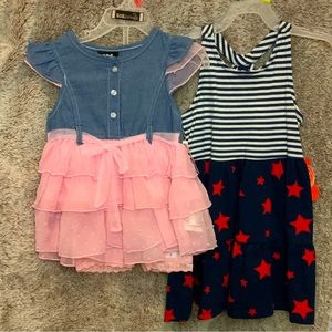 2 Dresses 3T Pink Denim/w shorts, Blue Stripes And Stars